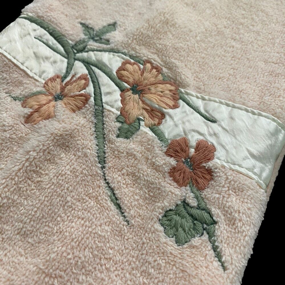 Vintage Peach Hand Towel Bathroom Decor Saturday Knight Ltd Floral Embroidered